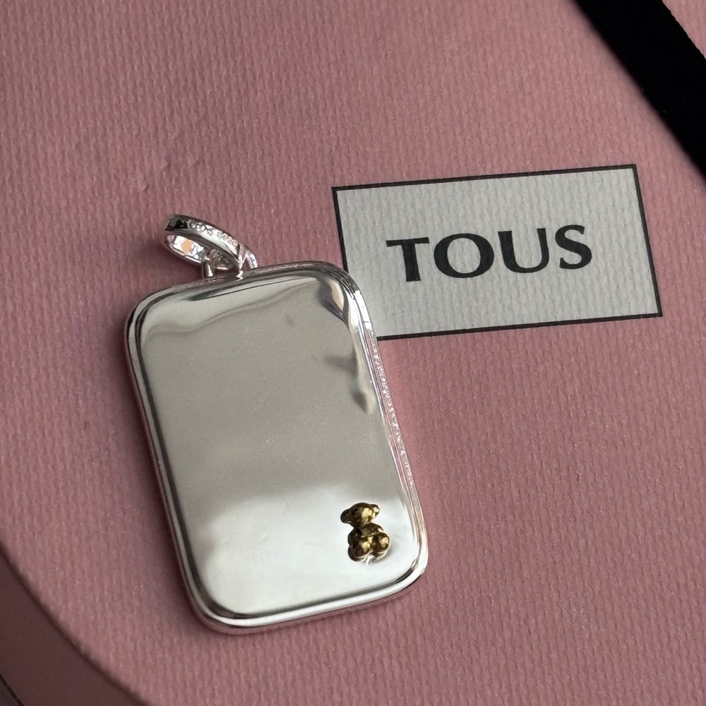 Tous Rectangular Silver Pendant with Gold Accent Unisex